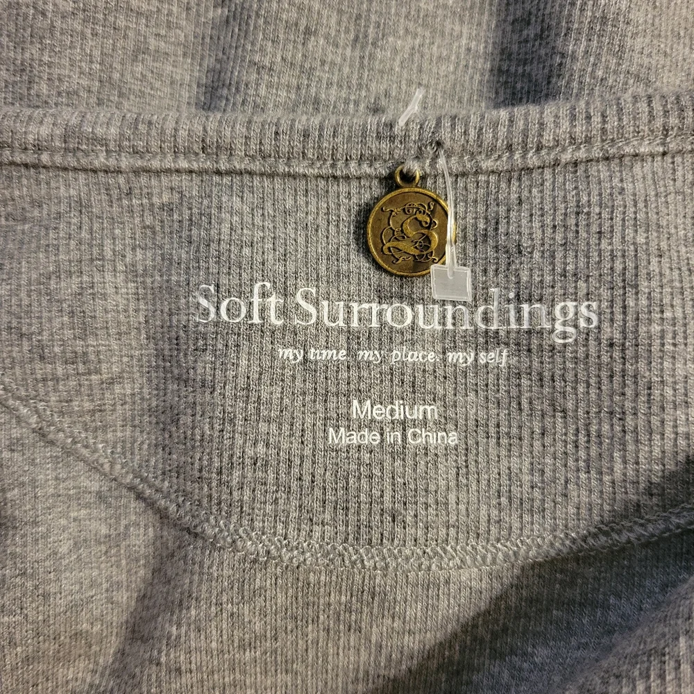 Soft Surroundings Embroidered Zip Front Long Sleeve Top